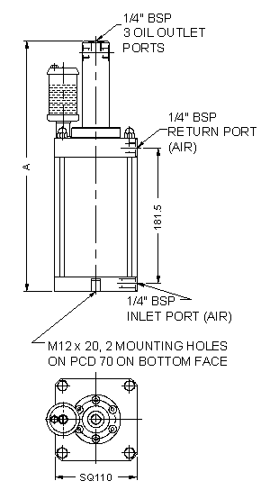 Hydropneumatic Intensifier Double Acting Dimension Drawing