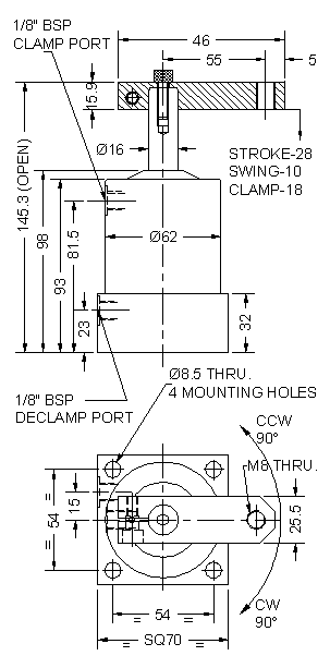 pneumatic swing cylinder drawing